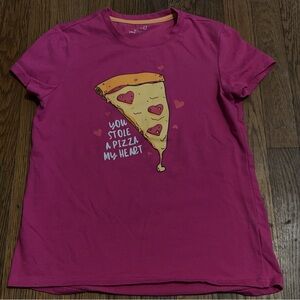 Pink Graphic Tee with Pizza Heart Design